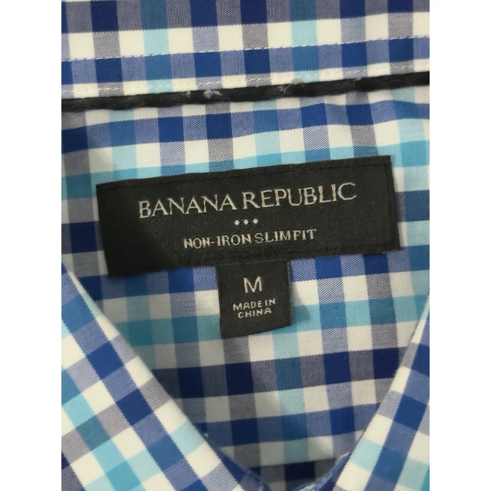 Banana‎ Republic Lot Of Two Mens Blue Plaid Button Down Non Iron Slim Fit Size M